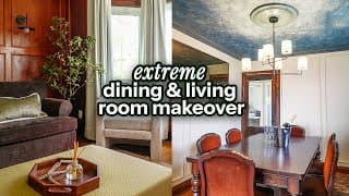 Extreme Living & Dining Room Makeover | Wallpaper Ceiling, Thrifted Furniture, Upcycles + More!