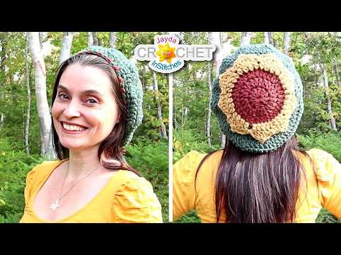 Boho Sunflower Beret For Adults & Kids - Using Hue And Me By Lion Brand