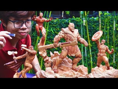 How To Wood Carving: Thanos Vs Captain America, Ironman & Thor - Avengers: Endgame