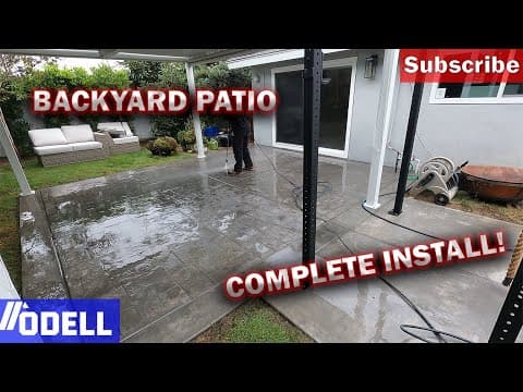 Stamped Concrete Patio With Gym Pad Extension | Ashlar Slate Finish