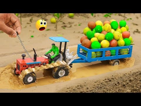 Diy Mini Tractor Heavy Loaded Trolley Stuck In Mud | Science Project @sanocreator