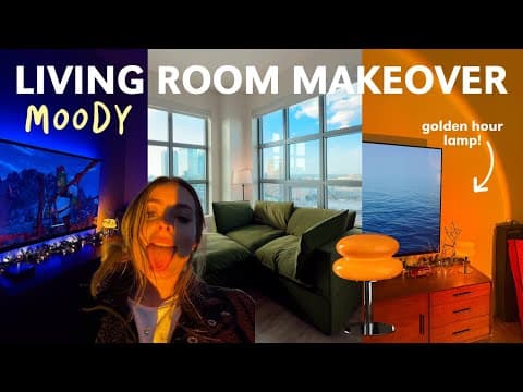 Living Room Makeover 🛋️🌿🪔🪞 Ambient Lighting & A Green Couch!!