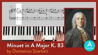 Scarlatti: Minuet In A Major - Sonata K. 83 Piano Tutorial + Sheet Music, A Section