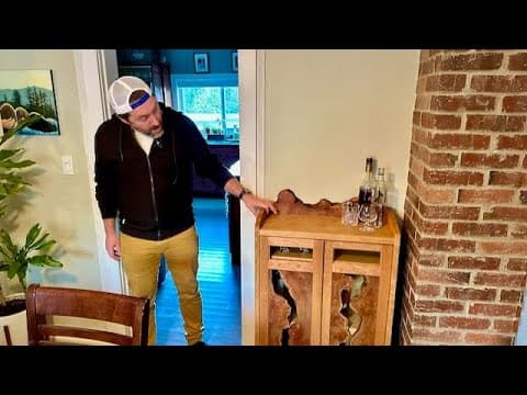 Live Edge Whiskey Cabinet Wedding Gift, His Reaction Is Priceless!