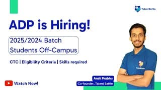 (hiring Update) Adp Hiring 2025/2024 Batch Students! Off-campus Update By Talent Battle!