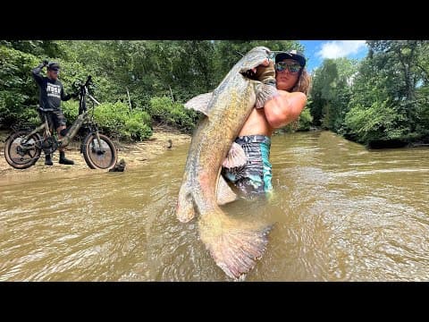 Exploring New Fishing Spots W/ Mokwheel E-bike +our Final Catch Of The Year(noodling)