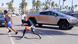 Professor Pulls Up In Cyber Truck Goes 1v1 Vs Swole 6'5" College Hooper.. Loses?