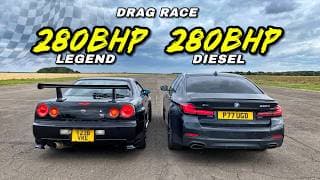 Boy Racer Vs Average Diesel.. Nissan R34 Skyline Vs Bmw 530d