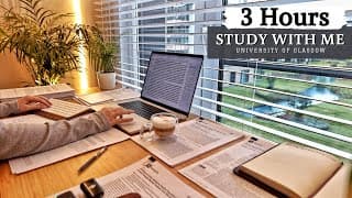 3 Hour Study With Me On A Rainy Day | Background Noise, 10 Min Break, No Music, Study With Merve