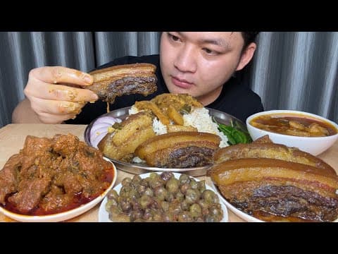 Mukbang: Huge Smoke Pork With Bambooshoot & Spicy Beef Curry & Northeast India 🇮🇳