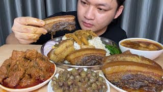 Mukbang: Huge Smoke Pork With Bambooshoot & Spicy Beef Curry & Northeast India 🇮🇳