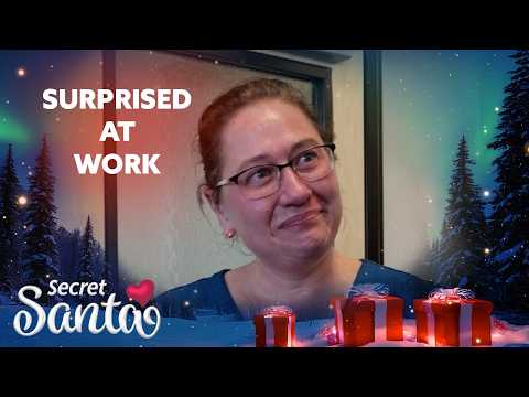 Woman Surprised At Work With Gift From A Secret Santa
