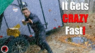 Ripped From The Ground! Storm Camping In Heavy Rain & Power Wind In An Off-grid Cabin
