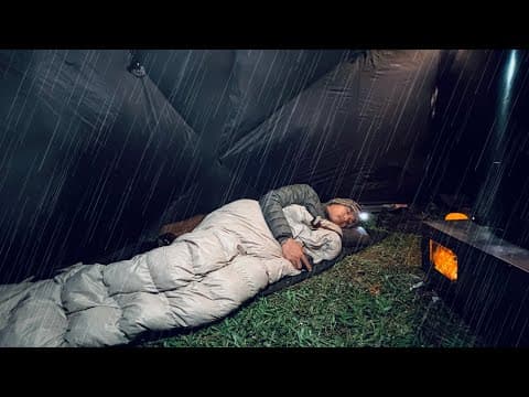 Hot Tent Rain Camping In Relaxing Rain ! Caught Alone In The Rain