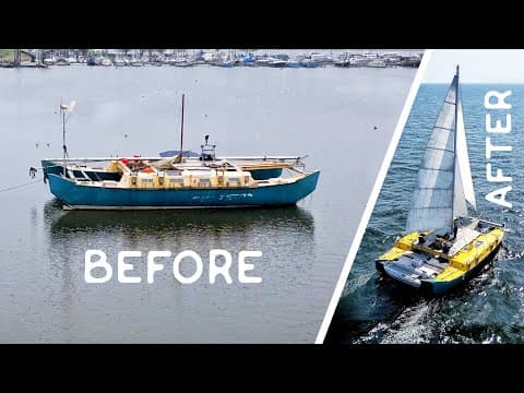 $2000 Ocean-going Catamaran Transformation Timelapse  - Sunken To Sailing In 28 Minutes.