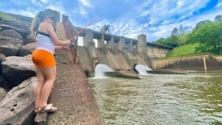 Bank Fishing For All The Spillway Monsters! - Dinosaur Fish, Buffalo, Catfish, Bass, Crappie & More!