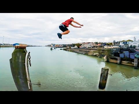 Parkour Water Challenge - Stuck On Sketchy Beam!