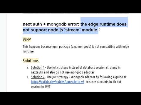 Next Auth    Mongodb Error   The Edge Runtime Does Not Support Node Js 'stream' Module