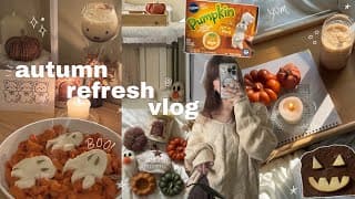 Cozy Autumn Vlog 🍂༘⋆꩜ Fall Decorating, Baking, Cafes, Bookstores, No Talking