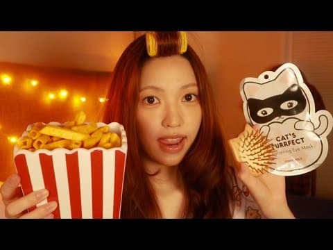 🍿 Cozy Sleepover Asmr (snacks, Hair Brushing, Skincare, Books, Movies, Layered Sounds)