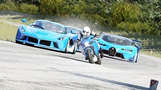 Kawasaki Ninja H2 Vs Hypercars Ferrari Laferrari, Bugatti Vision Gt, Bugatti Tourbillon At Old Spa