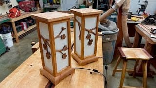 Hand Carved Japanese Shoji Lamps