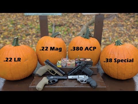 🎃 Pumpkin Destruction Test! Weaker Calibers - .22 Lr Vs .22 Wmr Vs .380 Acp Vs .38 Special