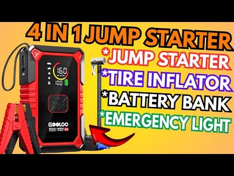 Best 4000 Amp Emergency Jump Starter With Tire Inflator, Battery Bank & Light From Gooloo