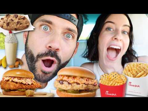 Trying Chick-fil-a New Chicken Pimento Cheese Sandwich & Banana Pudding Milkshake With Carly