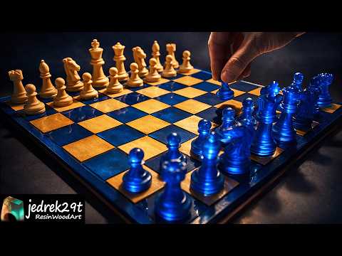 Chess Set Made Of Wood And Epoxy Resin / Resin Art