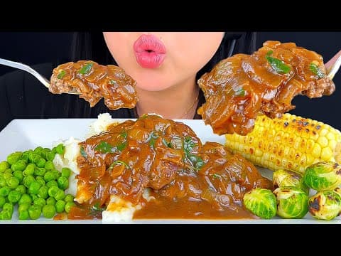 Asmr Salisbury Steak With Onions, Mashed Potatoes, Gravy & Grilled Corn
