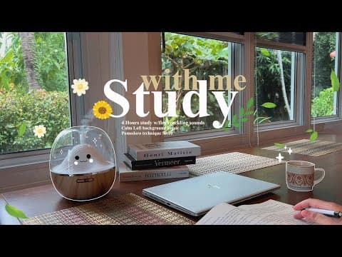 4-hour 🌴 Study With Me • Fire Crackling🕯️+ Lofi Bgm • Pomodoro 50-10 • Day269☘️