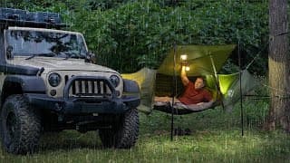 Layflat Hammock Tent Camping In The Rain [ Cozy, Relaxing Solo Trip ]