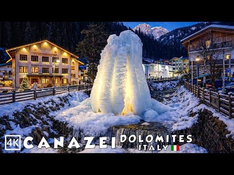 Canazei Italy Dolomites 🇮🇹 A Cosy Winter Walk | ❄️ Magical Christmas Atmosphere 🎄 4k