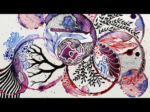 Magical Watercolor Zentangle || From Brush To Pen || Easy Watercolor Zentangle For Beginners