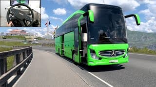 Mercedes Travego Tourist Bus In The Alps - Euro Truck Simulator 2 | Steering Wheel Gameplay