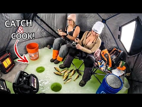Ice Fishing First Ice Snowstorm For A Tasty Meal At The Cabin!!! (catch And Cook!!)