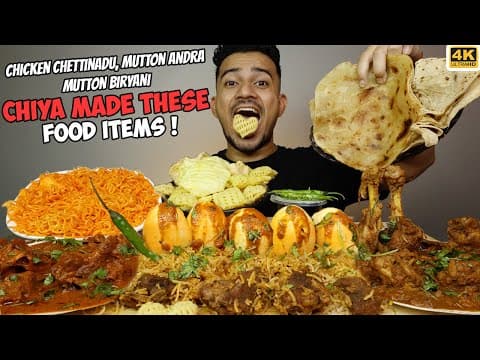 Eating Egg Mutton Biryani, Spicy Andra Mutton, Homemade Chicken Chettinadu, Malabar Parotta, Noodles