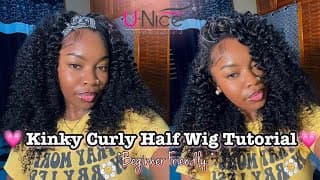 The Easiest Beginner Friendly Wig !?! Kinky Curly Half Wig Tutorial + 4 Styles Ft. Unice Hair 💗