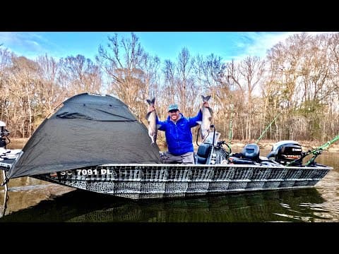 2 Days Tent Camping On My Boat Chasing River Catfish!