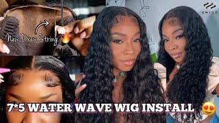 Beginner Friendly 7x5 Glueless Drawstring Water Wave Wig Install Tutorial |bye Bye Knots| Unice Hair