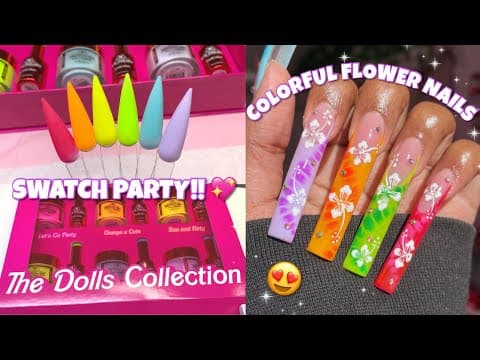 Neon French Hibiscus Flower Nail Art | Not Polish New Dolls Collections | Easy Acrylic Nails