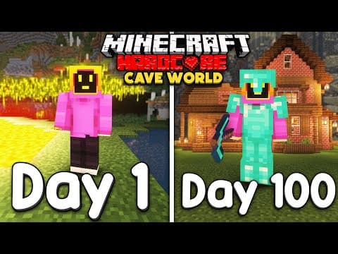 I Survived 100 Days Of Minecraft Hardcore In A Cave Only World!