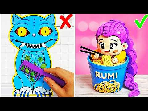Lego Rumi Vs Paper Derpy! *fun Kpop Demon Hunters Gamebook & Diy Gadgets*
