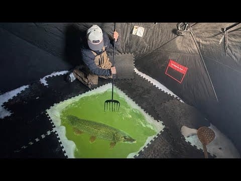 Darkhouse Spearing Aggressive Pike In Clear Water!