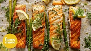 Herbed Salmon With Asparagus & Spiced Fries Edited