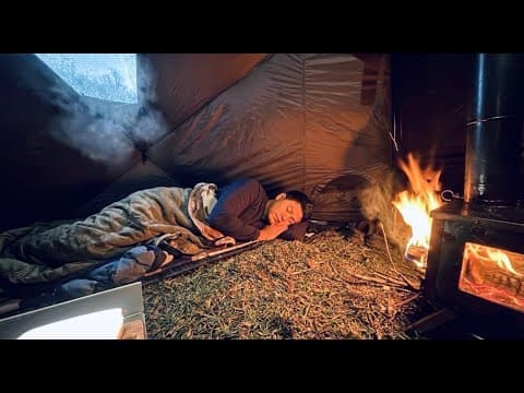 Solo Hot Tent Camping | Light Rain & Fire Asmr