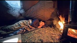 Solo Hot Tent Camping | Light Rain & Fire Asmr