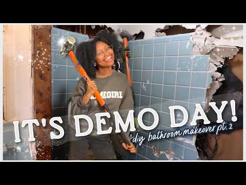 It's Demo Day! 🔨completely Gutting My Blue 1950's Bathroom| Diy Bathroom Makeover Pt. 2| #fixerupper