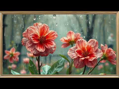 April Showers Rain Sounds | Vintage Framed Pink Floral Tv Art Wallpaper Screensaver Background Hd